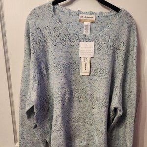 Alfred Dunner 3x womens light blue silver threaded crew neck pullover sweater f2